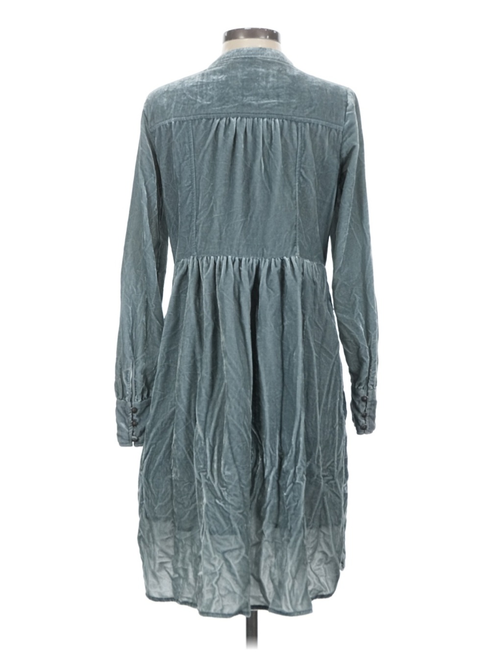 HOLDING HORSES Anthropologie Silver Blue Burnt Velvet Long-Sleeve Button Dress - Picture 4 of 8